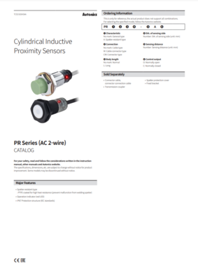 AUTONICS PR (AC 2-WIRE) CATALOG PR SERIES (AC 2-WIRE): CYLINDRICAL INDUCTIVE PROXIMITY SENSORS